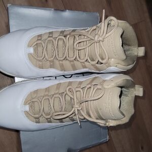 White and Tan High-Top Sneakers